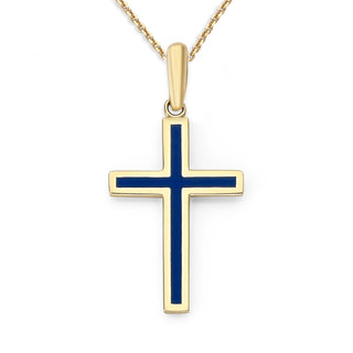 Enameled Cross Necklace in Solid 14k Gold, Large Pendant