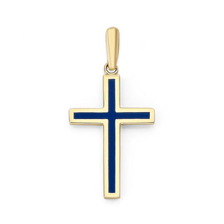 Enameled Cross Necklace in Solid 14k Gold, Large Pendant