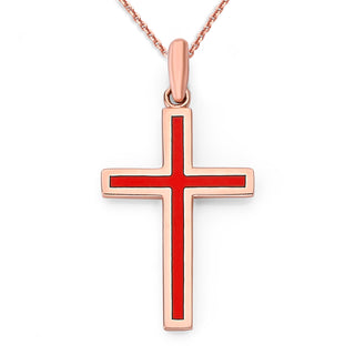 Enameled Cross Necklace in Solid 14k Gold, Large Pendant