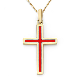 Enameled Cross Necklace in Solid 14k Gold, Large Pendant