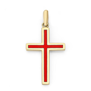 Enameled Cross Necklace in Solid 14k Gold, Large Pendant