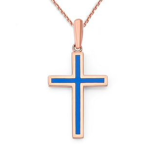 Enameled Cross Necklace in Solid 14k Gold, Large Pendant