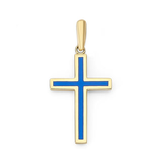 Enameled Cross Necklace in Solid 14k Gold, Large Pendant