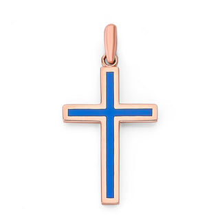 Enameled Cross Necklace in Solid 14k Gold, Large Pendant