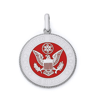 US Army Double Sided Pendant Necklace in Solid Gold with Lord's Prayer on Back, Red & White Enamel