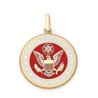 US Army Double Sided Pendant Necklace in Solid Gold with Lord's Prayer on Back, Red & White Enamel