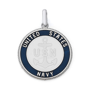 US Navy Double Sided Pendant in Sterling Silver with Lord's Prayer, Blue & White Enamel