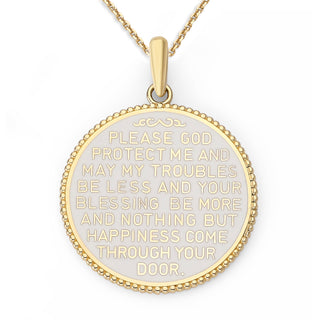 Fire Fighter Double Sided Pendant Necklace in Solid Gold with Lord's Prayer, Red & White Enamel