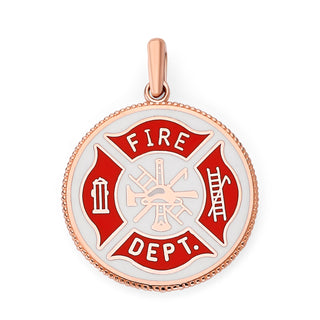 Fire Fighter Double Sided Pendant Necklace in Solid Gold with Lord's Prayer, Red & White Enamel