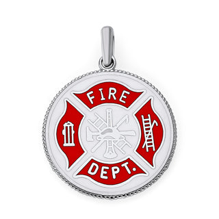 Fire Fighter Double Sided Pendant Necklace in Solid Gold with Lord's Prayer, Red & White Enamel