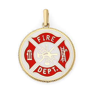 Fire Fighter Double Sided Pendant Necklace in Solid Gold with Lord's Prayer, Red & White Enamel