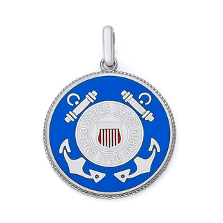 US Coast Guard Double Sided Pendant Necklace in Solid Gold with Lord's Prayer, Red White & Blue Enamel