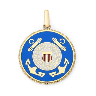 US Coast Guard Double Sided Pendant Necklace in Solid Gold with Lord's Prayer, Red White & Blue Enamel