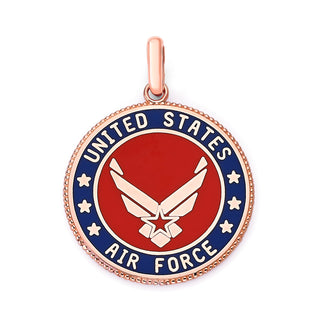 US Air Force Double Sided Pendant Necklace with Lord's Prayer in Solid Gold, Red & Blue Enamel