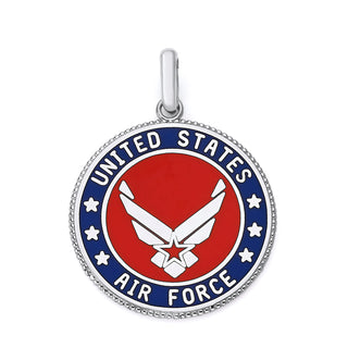 US Air Force Double Sided Pendant Necklace with Lord's Prayer in Solid Gold, Red & Blue Enamel