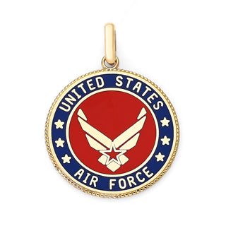 US Air Force Double Sided Pendant Necklace with Lord's Prayer in Solid Gold, Red & Blue Enamel