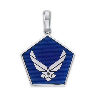 US Air Force Pendant Necklace in Solid Gold, Blue Enamel