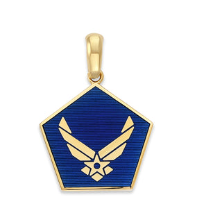 US Air Force Pendant Necklace in Solid Gold, Blue Enamel