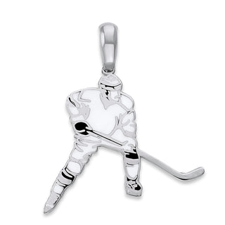 Hockey Player Pendant Necklace in Sterling Silver