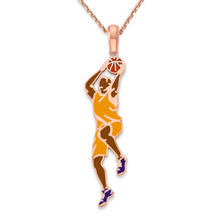 Basketball Player Pendant Necklace in Solid 14k Gold, Enamel Color Options