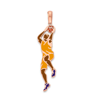 Basketball Player Pendant Necklace in Solid 14k Gold, Enamel Color Options