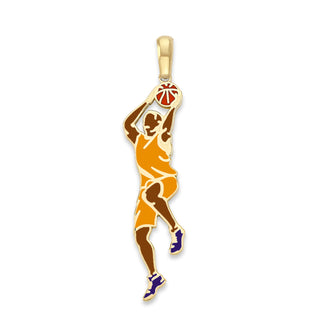 Basketball Player Pendant Necklace in Solid 14k Gold, Enamel Color Options