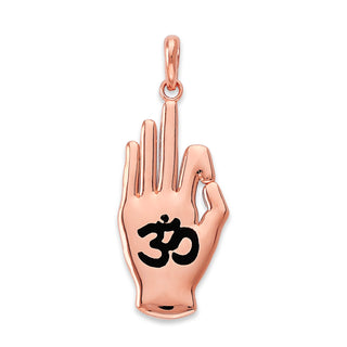 OM Hand Pendant Necklace in Solid Gold, Black Enamel