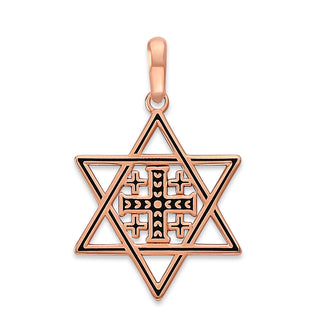 Jerusalem Cross with Jewish Star Pendant Necklace in Solid Gold