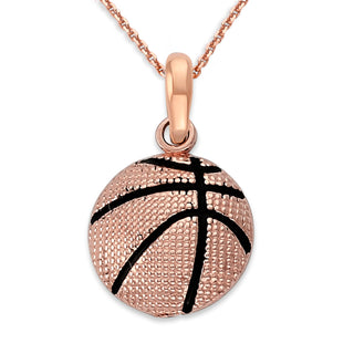 Basketball Pendant Necklace in Solid Gold, Black Enamel