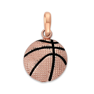 Basketball Pendant Necklace in Solid Gold, Black Enamel