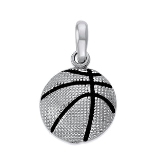 Basketball Pendant Necklace in Solid Gold, Black Enamel