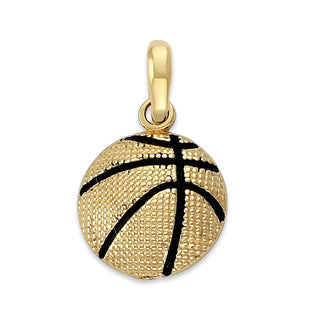 Basketball Pendant Necklace in Solid Gold, Black Enamel