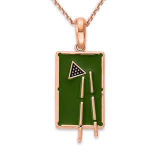 Billiards Pool Table Pendant Necklace in Solid Gold, Green & Black Enamel