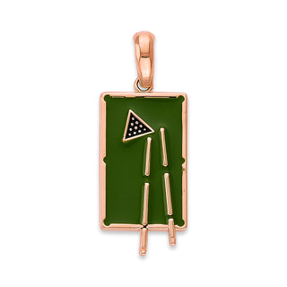 Billiards Pool Table Pendant Necklace in Solid Gold, Green & Black Enamel