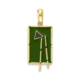 Billiards Pool Table Pendant Necklace in Solid Gold, Green & Black Enamel