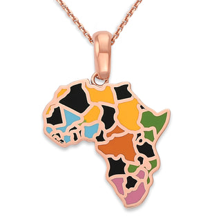 Africa Pendant Necklace in Solid Gold, Multi-Color Enamel