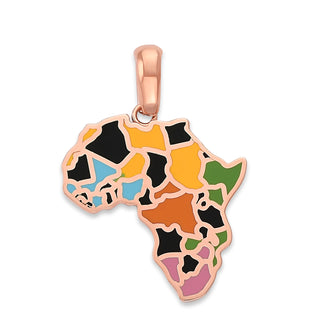 Africa Pendant Necklace in Solid Gold, Multi-Color Enamel