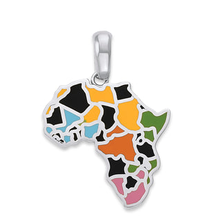 Africa Pendant Necklace in Sterling Silver, Multi-Color Enamel