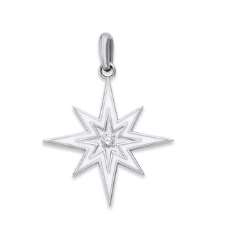 Diamond North Star Pendant Necklace in Solid 14k Gold, Small, White Red or Black Enamel