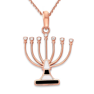 Hanukkah Menorah Diamond Pendant Necklace in Solid Gold