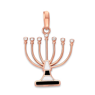 Hanukkah Menorah Diamond Pendant Necklace in Solid Gold