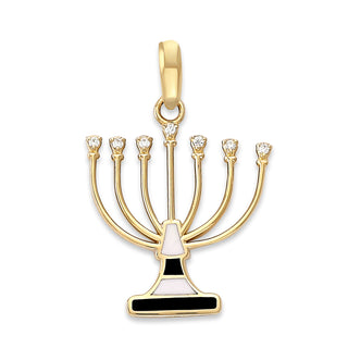 Hanukkah Menorah Diamond Pendant Necklace in Solid Gold