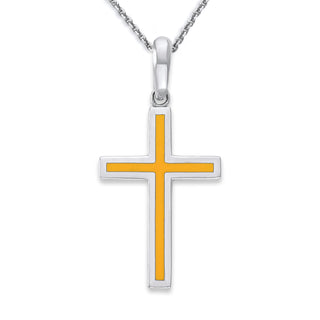 Enameled Cross Necklace in Solid 14k Gold, Large Pendant