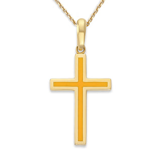 Enameled Cross Necklace in Solid 14k Gold, Large Pendant