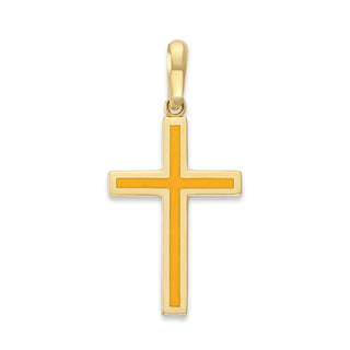 Enameled Cross Necklace in Solid 14k Gold, Large Pendant