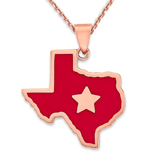 Texas State Pendant Necklace in Solid Gold, Red Enamel