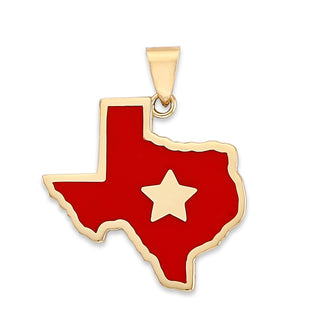 Texas State Pendant Necklace in Solid Gold, Red Enamel