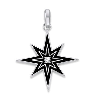 Diamond North Star Pendant Necklace in Solid 14k Gold, Small, White Red or Black Enamel