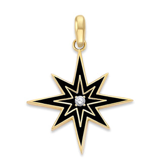 Diamond North Star Pendant Necklace in Solid 14k Gold, Small, White Red or Black Enamel