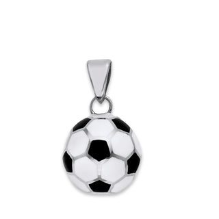 Soccer Ball Pendant Necklace in Sterling Silver, Black & White Enamel